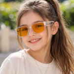 Yellow trendy4 to 8 years transparent frame girls sunglasses